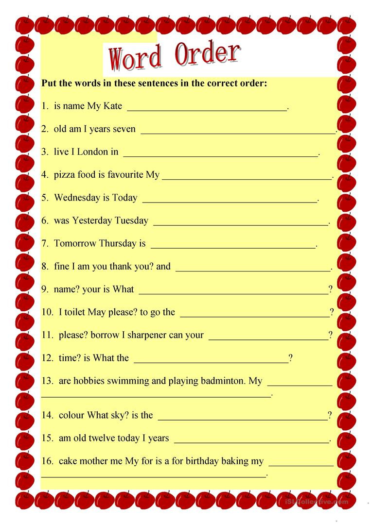 Free Printable Sentence Structure Worksheets English Esl Sentence Structure Worksheets Most Ed