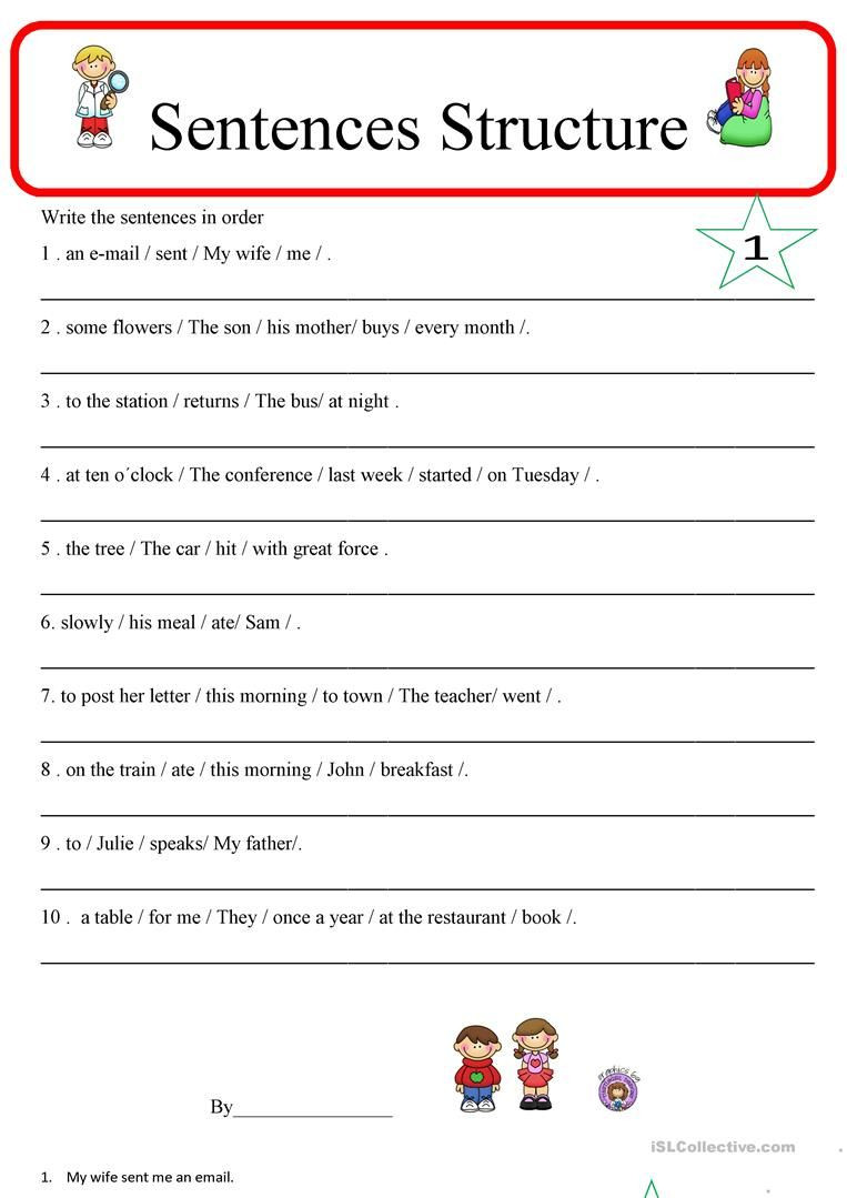Free Printable Sentence Structure Worksheets Sentence Structure 1
