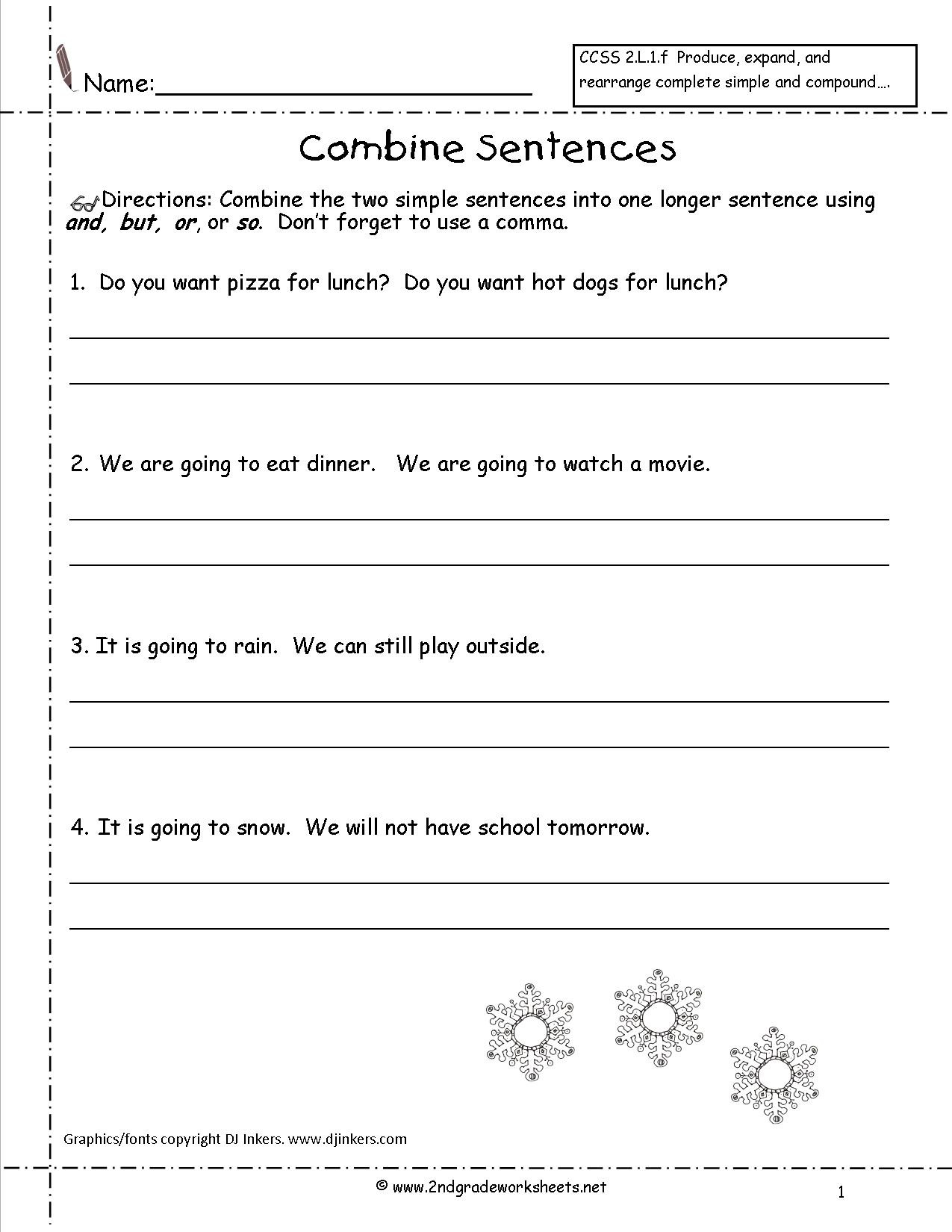 Free Printable Sentence Writing Worksheets Second Grade Sentences Worksheets Ccss 2 L 1 F Worksheets
