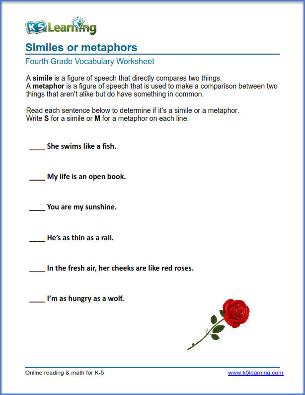 Free Printable Simile Worksheets Grade 4 Vocabulary Worksheets – Printable and organized by