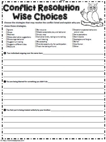 Free Printable social Skills Worksheets Conflict Resolution Choices for social Skills Free Conflict