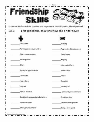 Free Printable social Skills Worksheets Friendship Skills Printable Worksheets