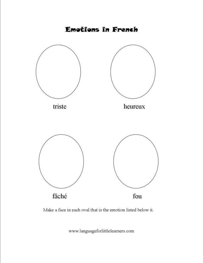 French Printable Worksheets Emotions French Children Learn Language for Little Learners
