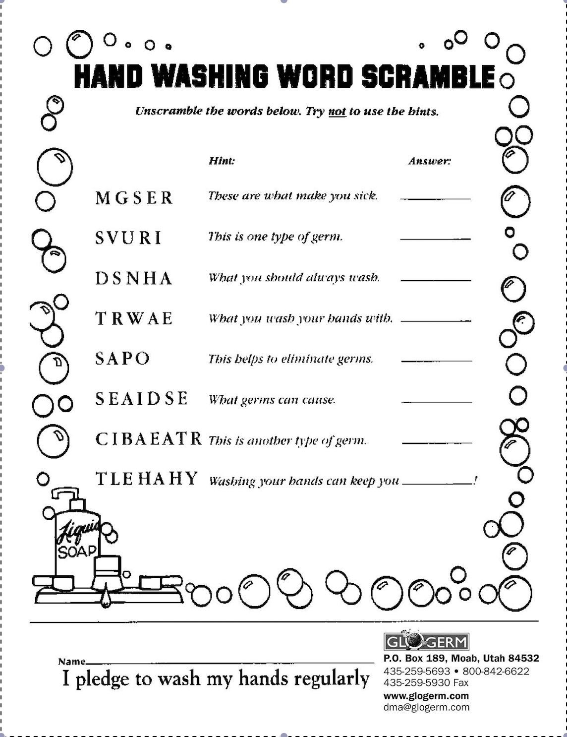 Germ Worksheets for First Grade Glo Germ Kit Lessons