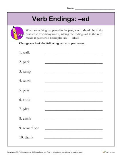 Grammar Worksheet 1st Grade Verb Endings Ed