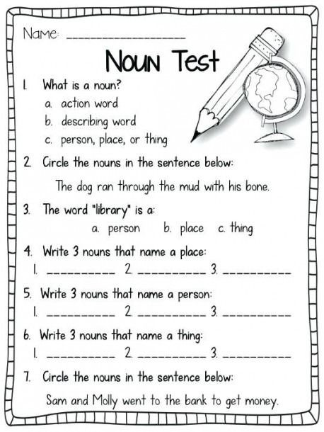 Grammar Worksheet First Grade Printable 1st Grade Noun Worksheets