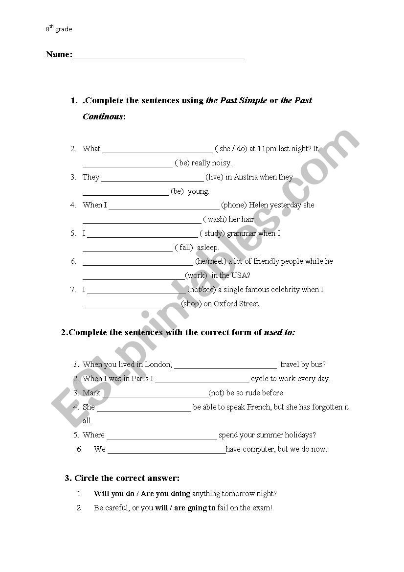 Grammar Worksheets for 8th Graders Grammar Test for 8th Grade Esl Worksheet by Milica8