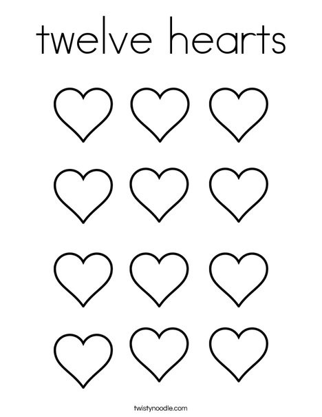 Heart Coloring Worksheet Twelve Hearts Coloring Page Twisty Noodle