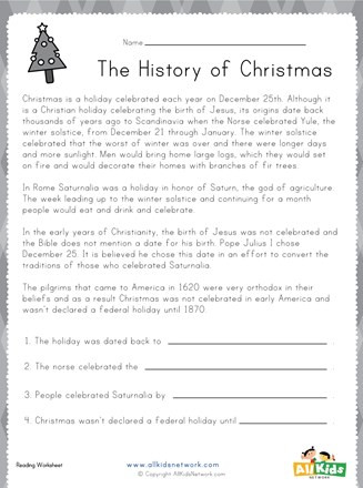History Worksheets for 2nd Grade Christmas Reading Worksheet