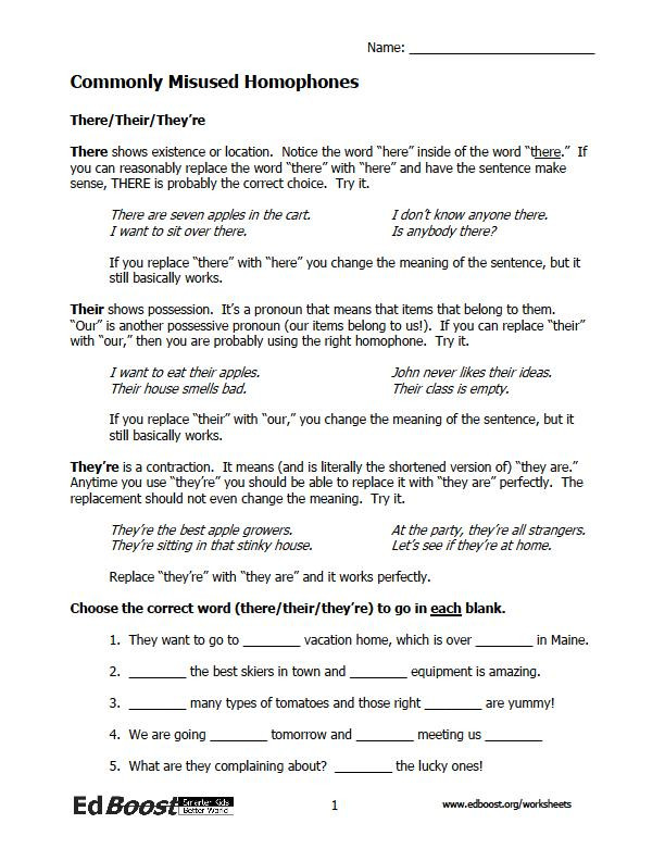 Homonyms Worksheets 5th Grade Homophone Worksheets