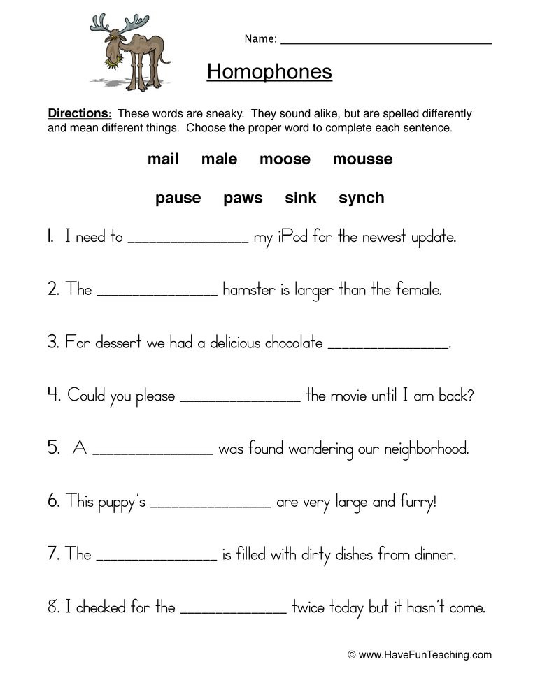 Homophone Worksheet 4th Grade Homophones Worksheets