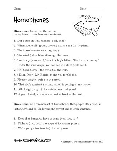 Homophones Worksheet 4th Grade Free Homophones Worksheets