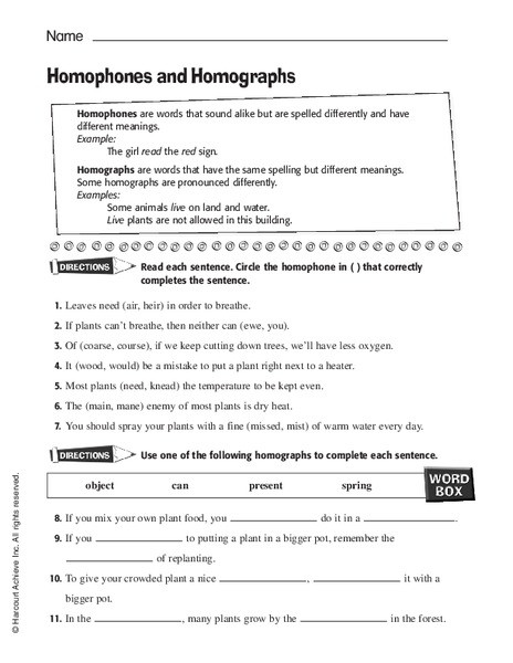 Homophones Worksheet 6th Grade Homophones and Homographs Worksheet for 6th 9th Grade