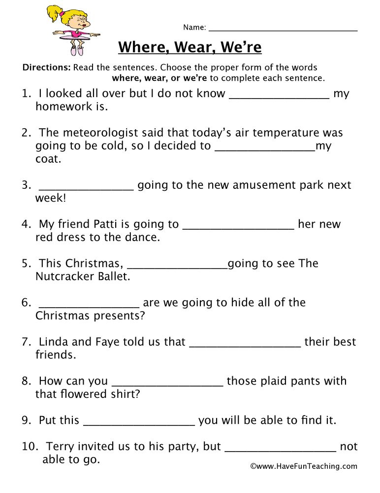 Homophones Worksheets 4th Grade where Wear We Re Homophones Worksheet