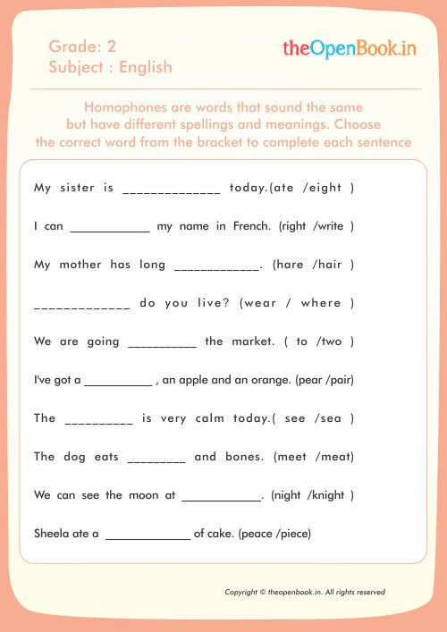 Homophones Worksheets for Grade 2 Homophones Same sounds Worksheets