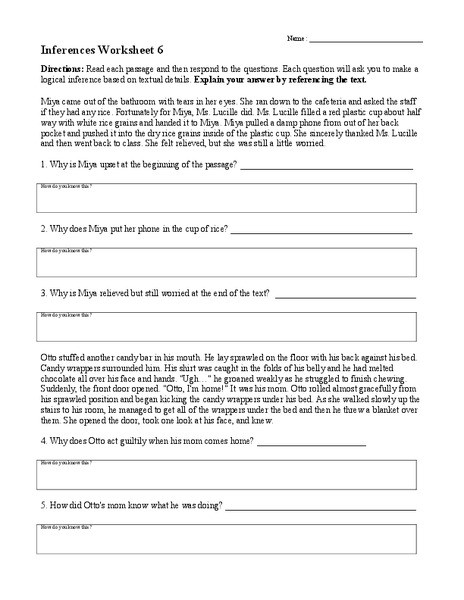 Inference Worksheets for 4th Grade Inferences Worksheet 6 Worksheet for 4th 8th Grade