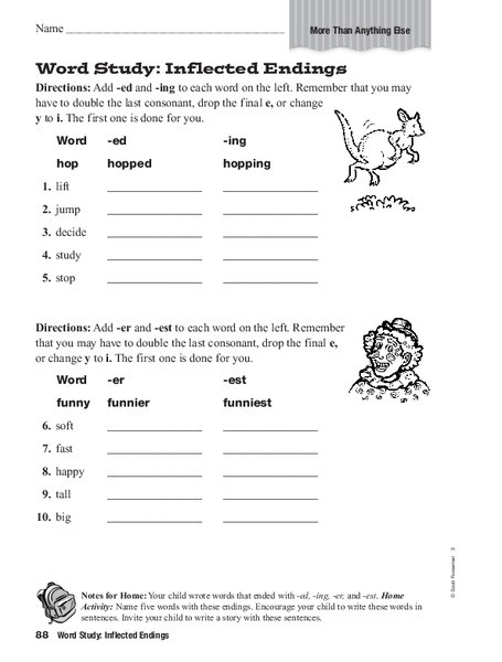 Inflected Endings Worksheets 2nd Grade Word Study Inflected Endings Worksheet for 2nd 4th Grade