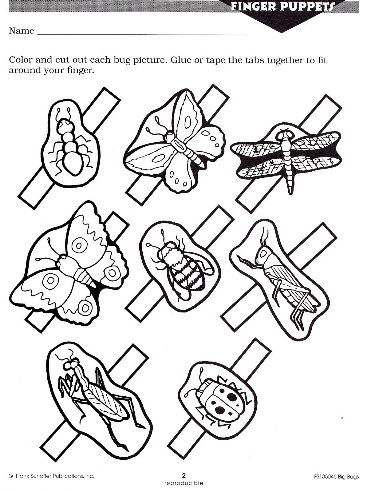 Insects Worksheets for Kindergarten Bug Finger Puppets