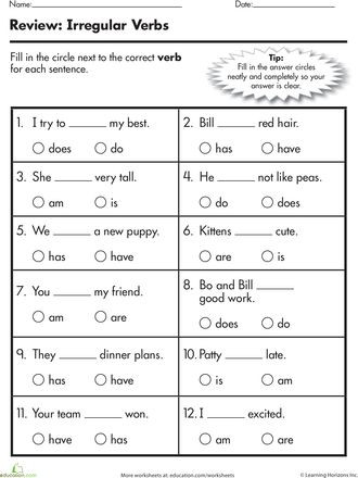 Irregular Verbs Worksheet 2nd Grade Grammar Time Irregular Verbs