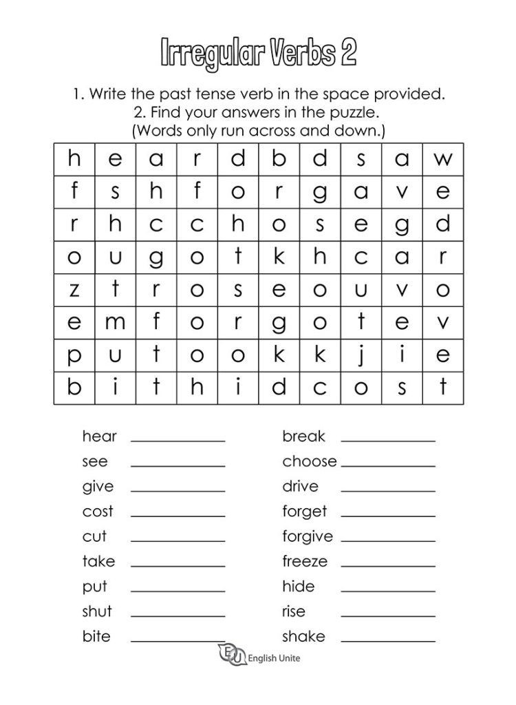 Irregular Verbs Worksheet 2nd Grade Irregular Verbs Word Search Puzzle 2