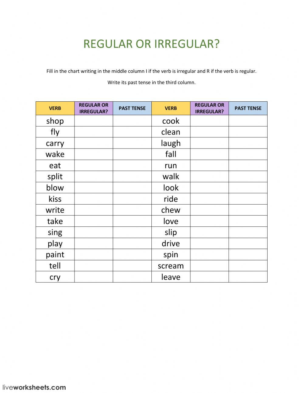 Irregular Verbs Worksheet 2nd Grade Regular or Irregular Verbs Interactive Worksheet