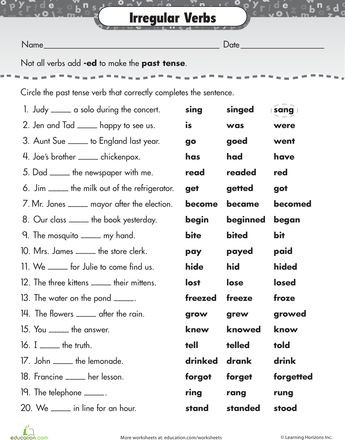 Irregular Verbs Worksheet 2nd Grade Verbs Lessons Tes Teach