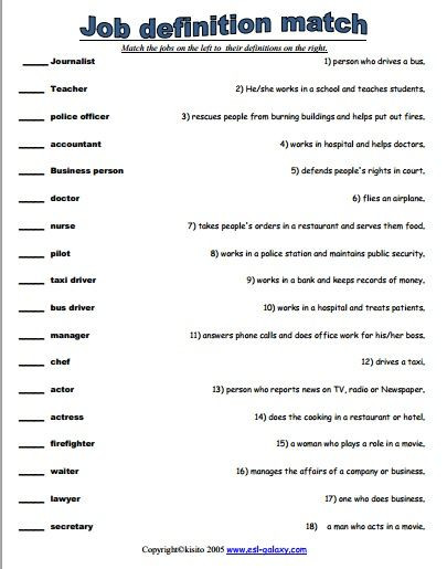 Job Readiness Printable Worksheets Vocabulary