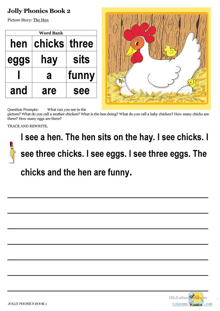 Jolly Phonics Worksheets for Kindergarten Jolly Phonics Book 2 the Hen English Esl Worksheets for