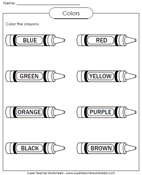 Kindergarten Color Words Worksheets Printable Colors Worksheet
