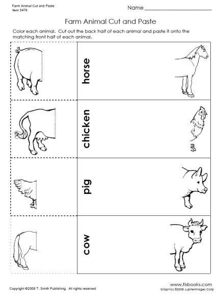 Kindergarten Cut and Paste Worksheets Farm Animal Cut and Paste Activity