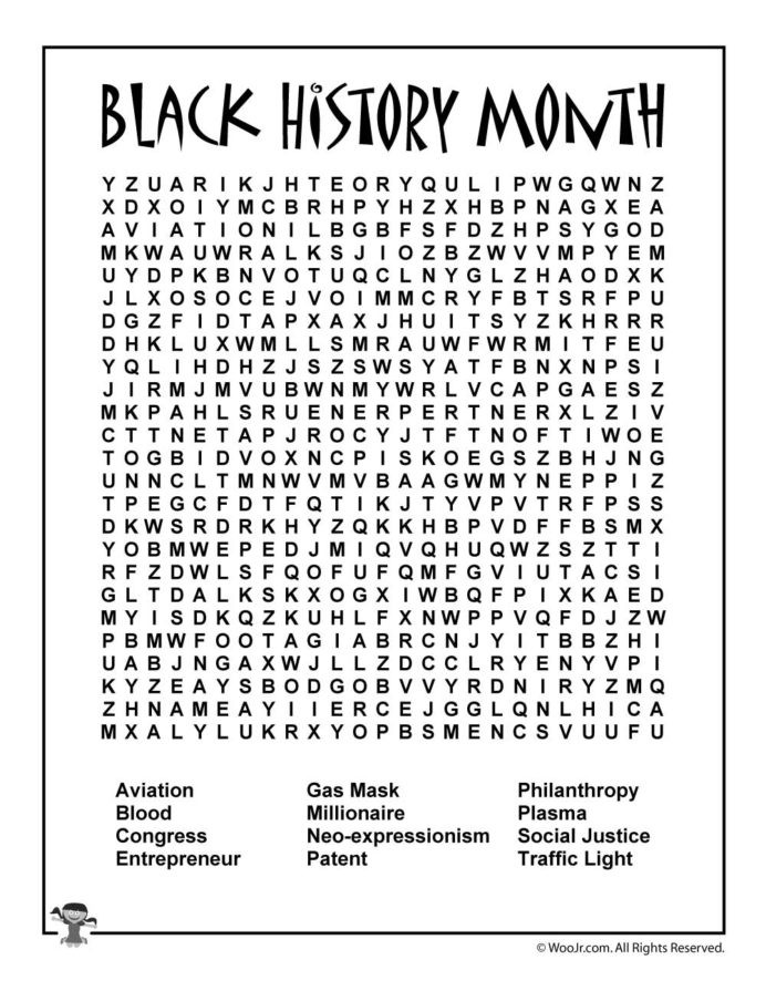 Kindergarten History Worksheets Black History Month Word Search Woo Jr Kids Activities