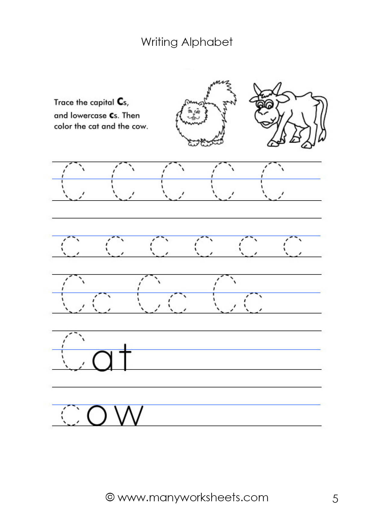 Kindergarten Lowercase Letters Worksheets Letter C Worksheet – Tracing and Handwriting