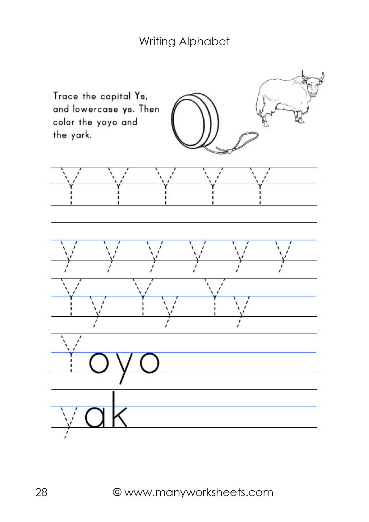 Kindergarten Lowercase Letters Worksheets Letter Y Worksheet – Tracing and Handwriting