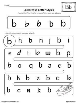 Kindergarten Lowercase Letters Worksheets Lowercase Letter B Styles Worksheet