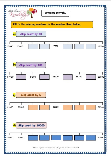 Kindergarten Number Line Worksheets Grade 3 Maths Worksheets 5 Digit Numbers 2 10 Skip Counting