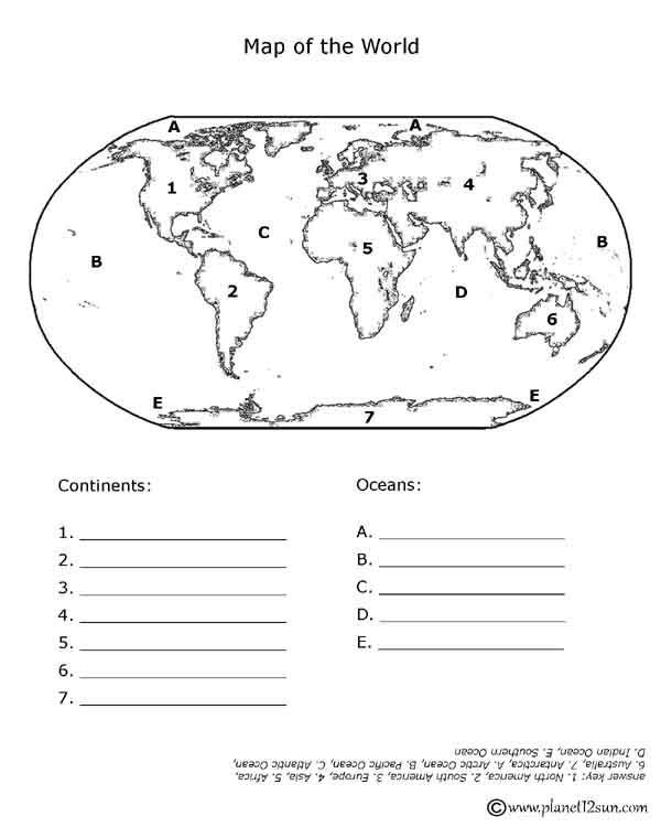 Kindergarten Ocean Worksheets Continents Oceans Blind Map Bluebirdplanet Printables
