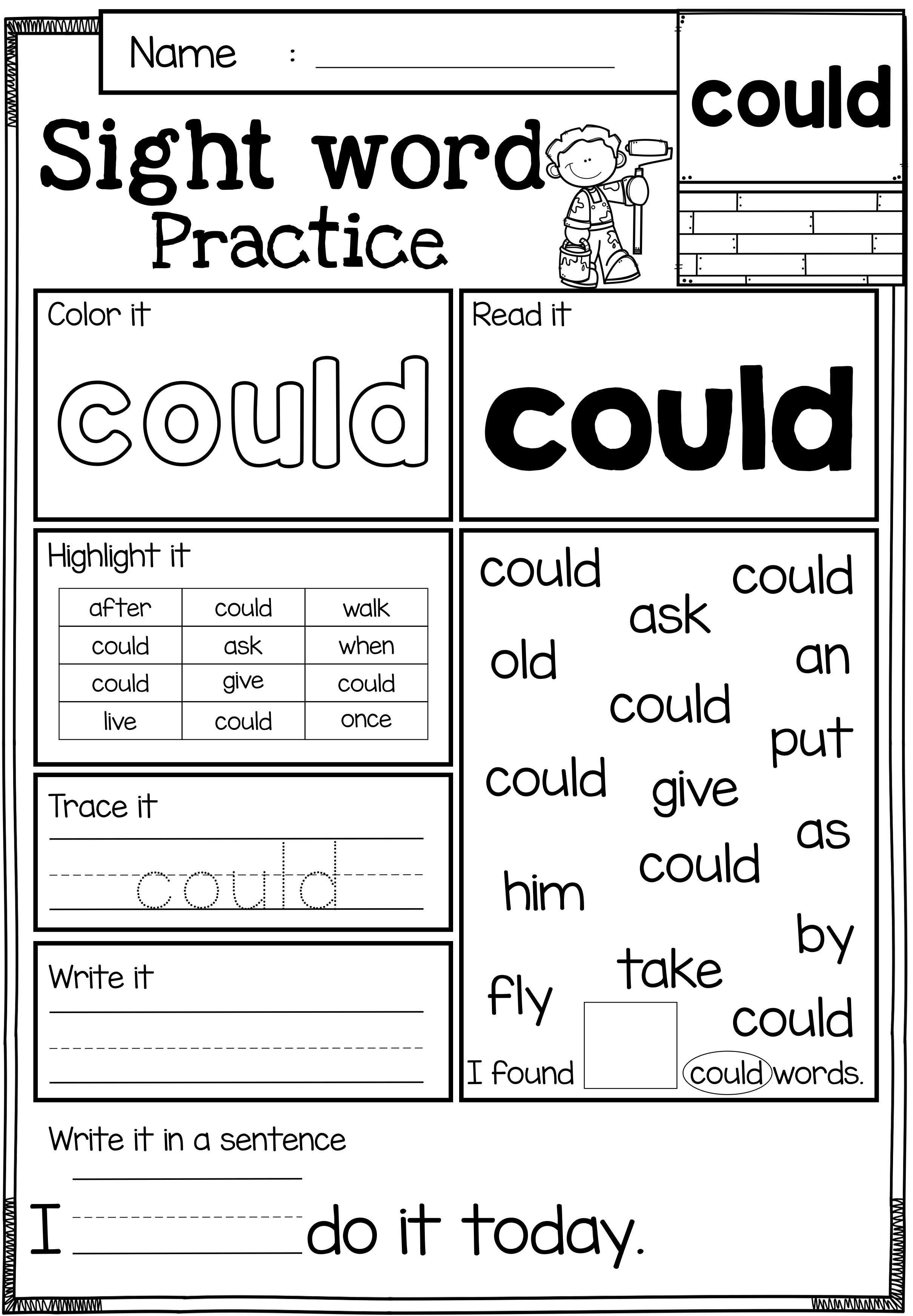 Kindergarten Reading Worksheets Sight Words Free Sight Word Practice these Sight Word Practice Pages
