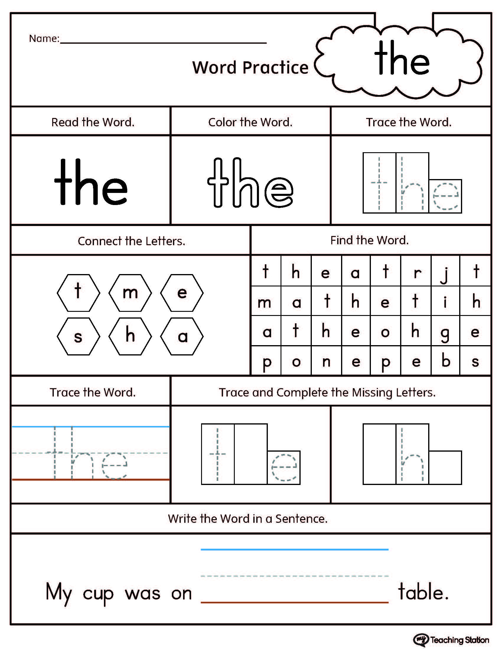 Kindergarten Reading Worksheets Sight Words Sight Word the Printable Worksheet