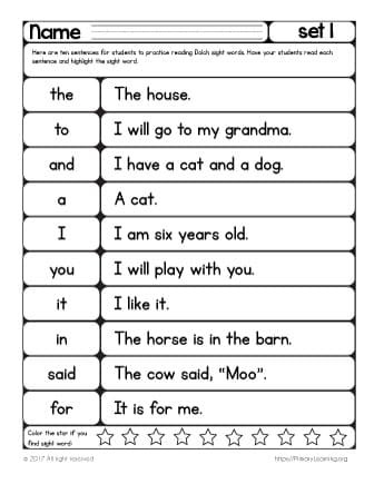 Kindergarten Reading Worksheets Sight Words Sight Words Reading Practice List 1