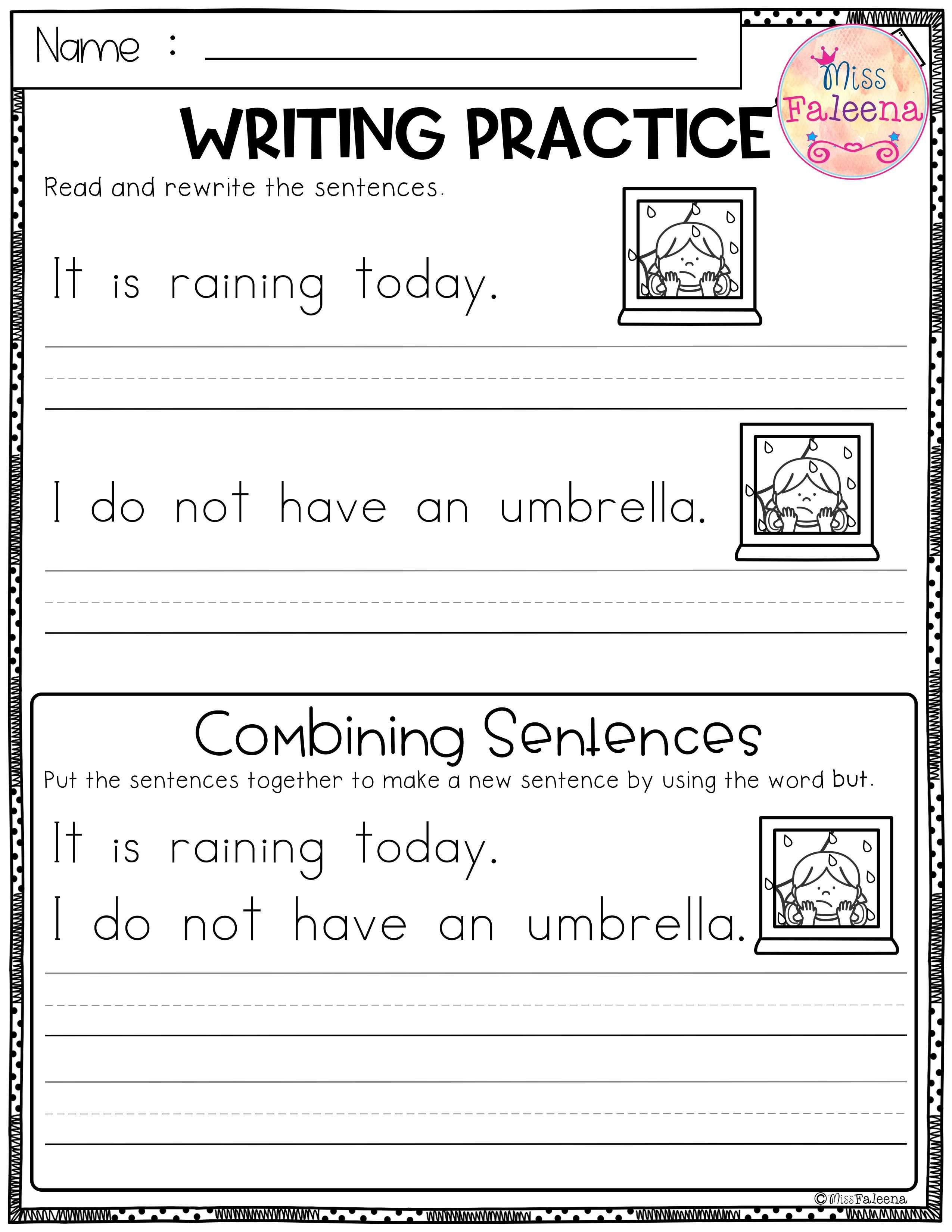 Kindergarten Sentence Writing Practice Worksheets April Writing Practice Bining Sentences
