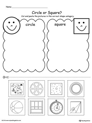 Kindergarten sorting Worksheets Shape sorting Place the Circles and Squares Into the