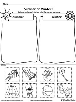 Kindergarten sorting Worksheets sorting Summer and Winter Seasonal Items