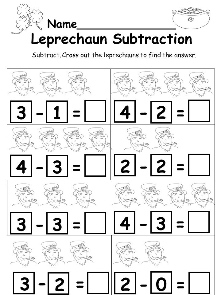 Kindergarten Subtraction Worksheets Free Printable Free St Patrick S Day Subtraction Worksheet Kindermomma