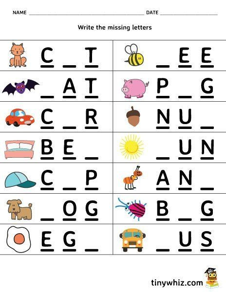Kindergarten Three Letter Words Worksheets Free Printable Worksheet Write the Missing Letter 3 Letter