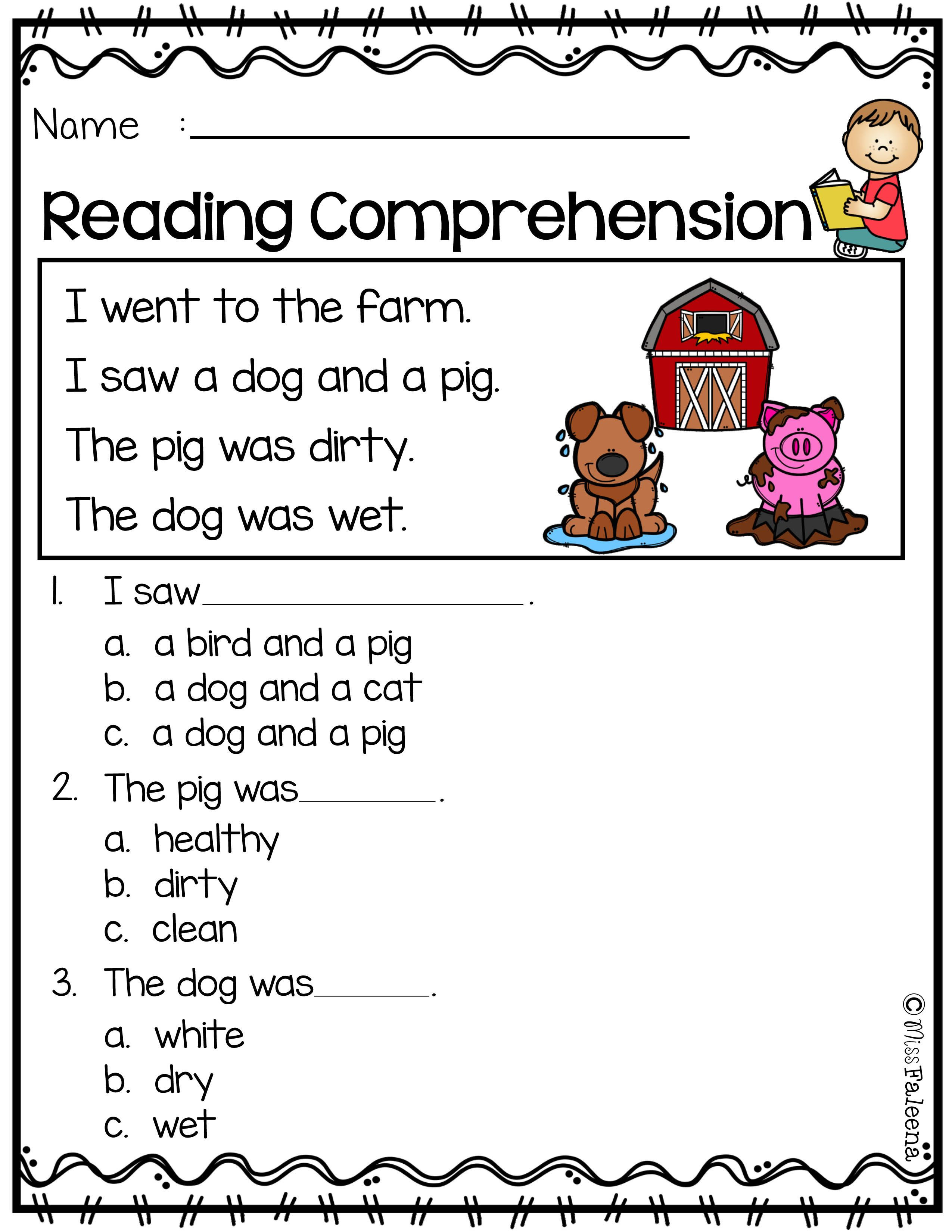 Kindergarten Worksheets Reading Comprehension Free Reading Prehension