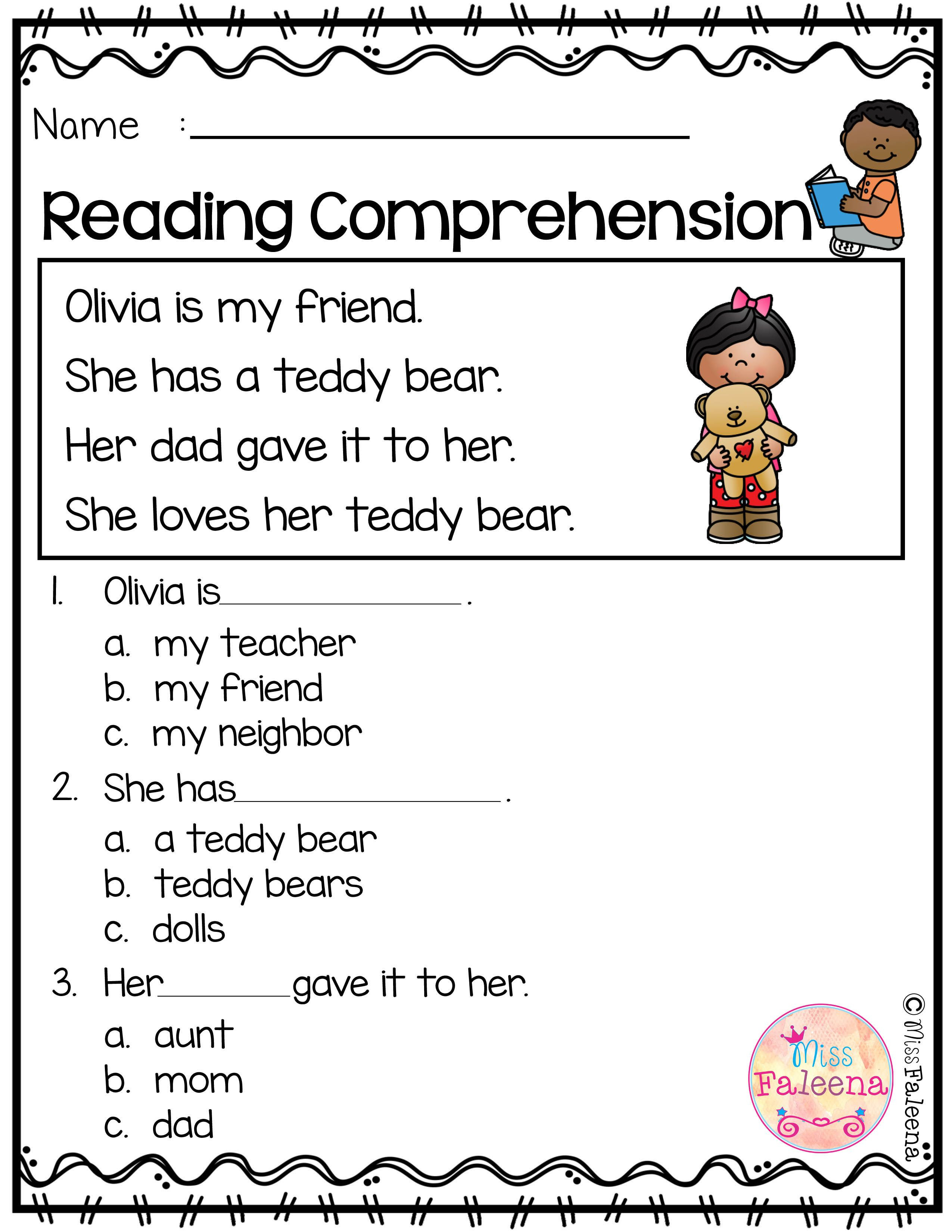 Kindergarten Worksheets Reading Comprehension Free Reading Prehension