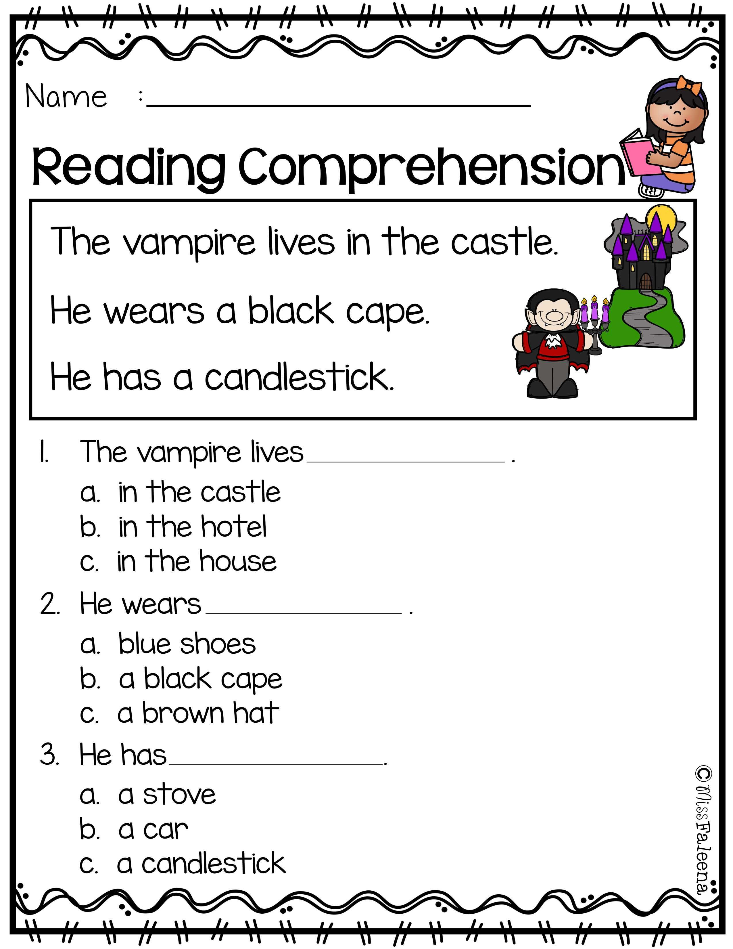 Kindergarten Worksheets Reading Comprehension October Reading Prehension