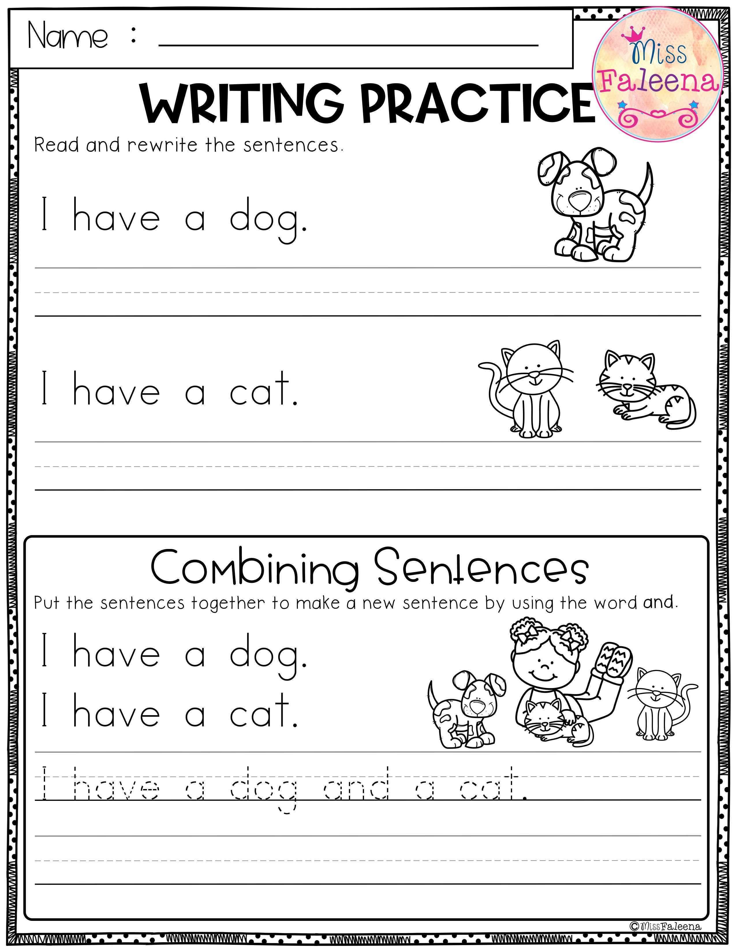 Kindergarten Writing Sentences Worksheets Free Writing Practice Bining Sentences