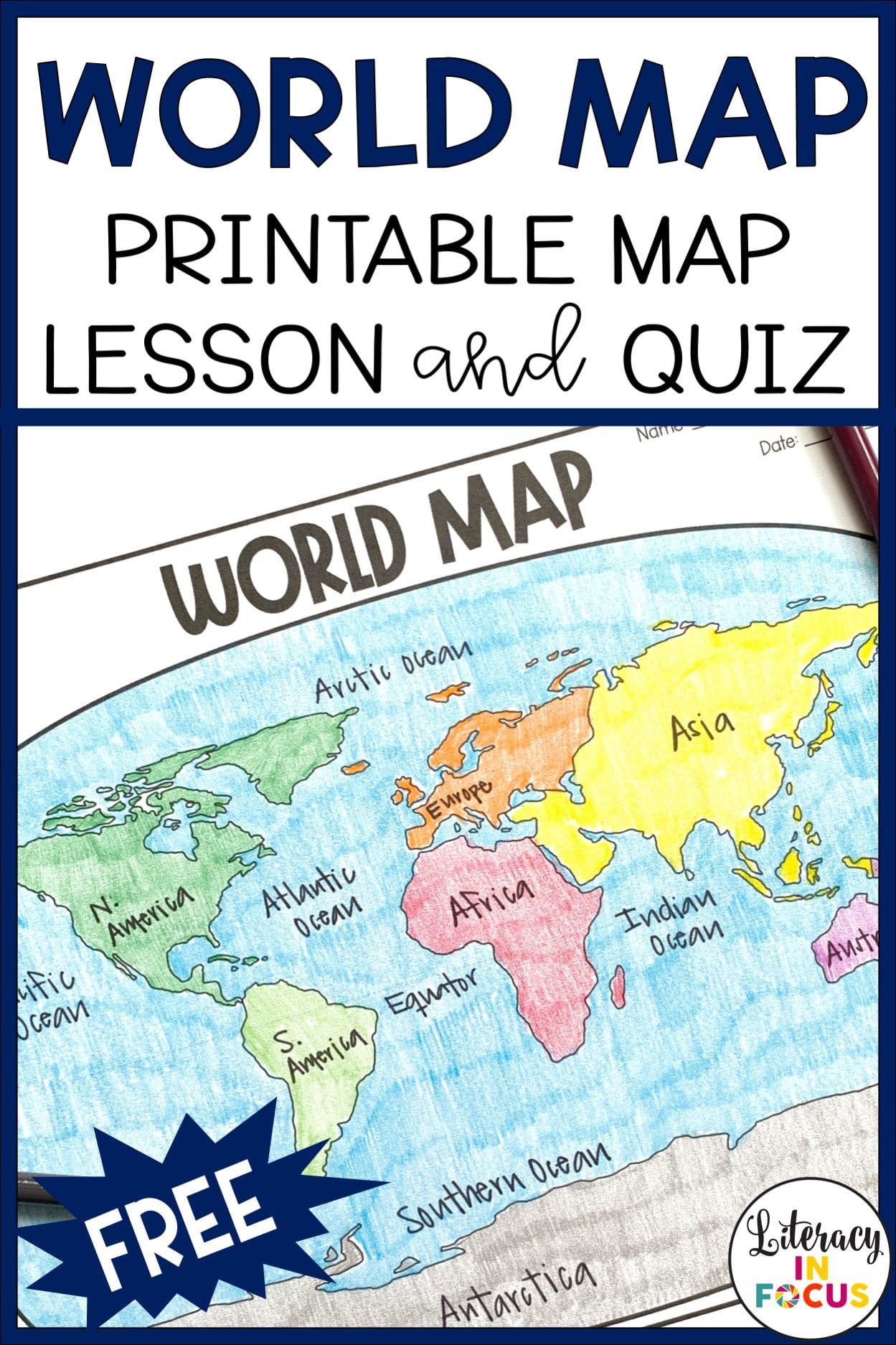 Label Continents and Oceans Printable Printable World Map Worksheet and Quiz