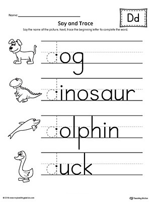 Letter D Worksheet Preschool Say and Trace Letter D Beginning sound Words Worksheet